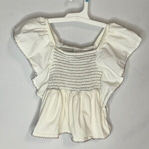 Zara Cream Smocked Peplum Blouse with Flutter Sleeves Girls Size 6-7